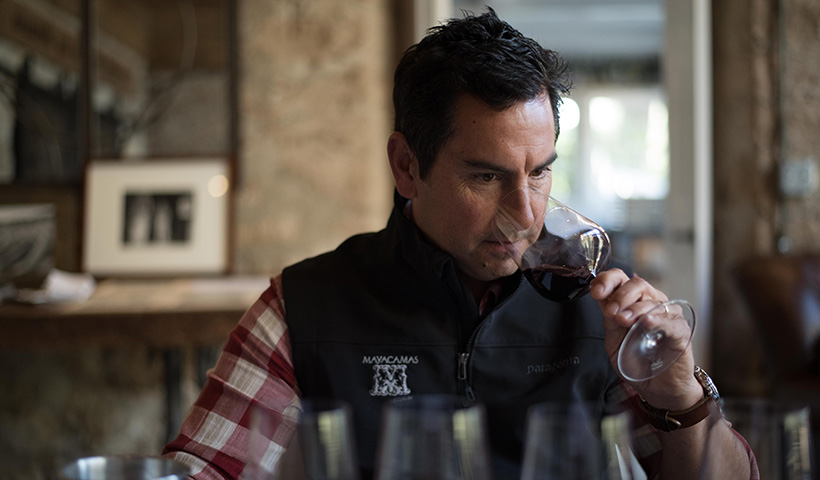 Mayacamas winemaker appreciating the aromas of red wine