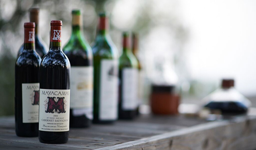 Bottles on Mayacamas Cabernet Sauvignon on an outdoor table