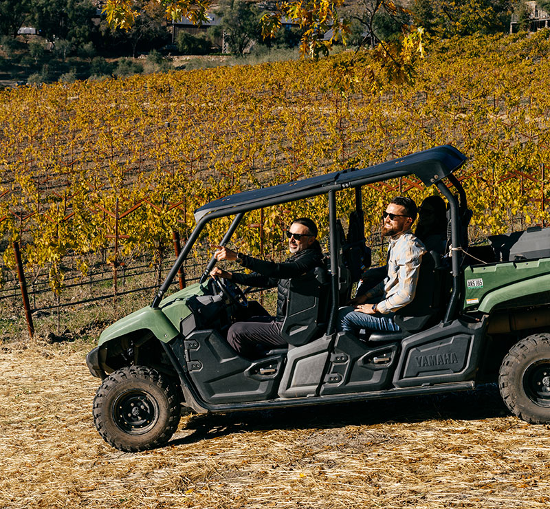 Two men going through Mayacamas vineyard on an ATV