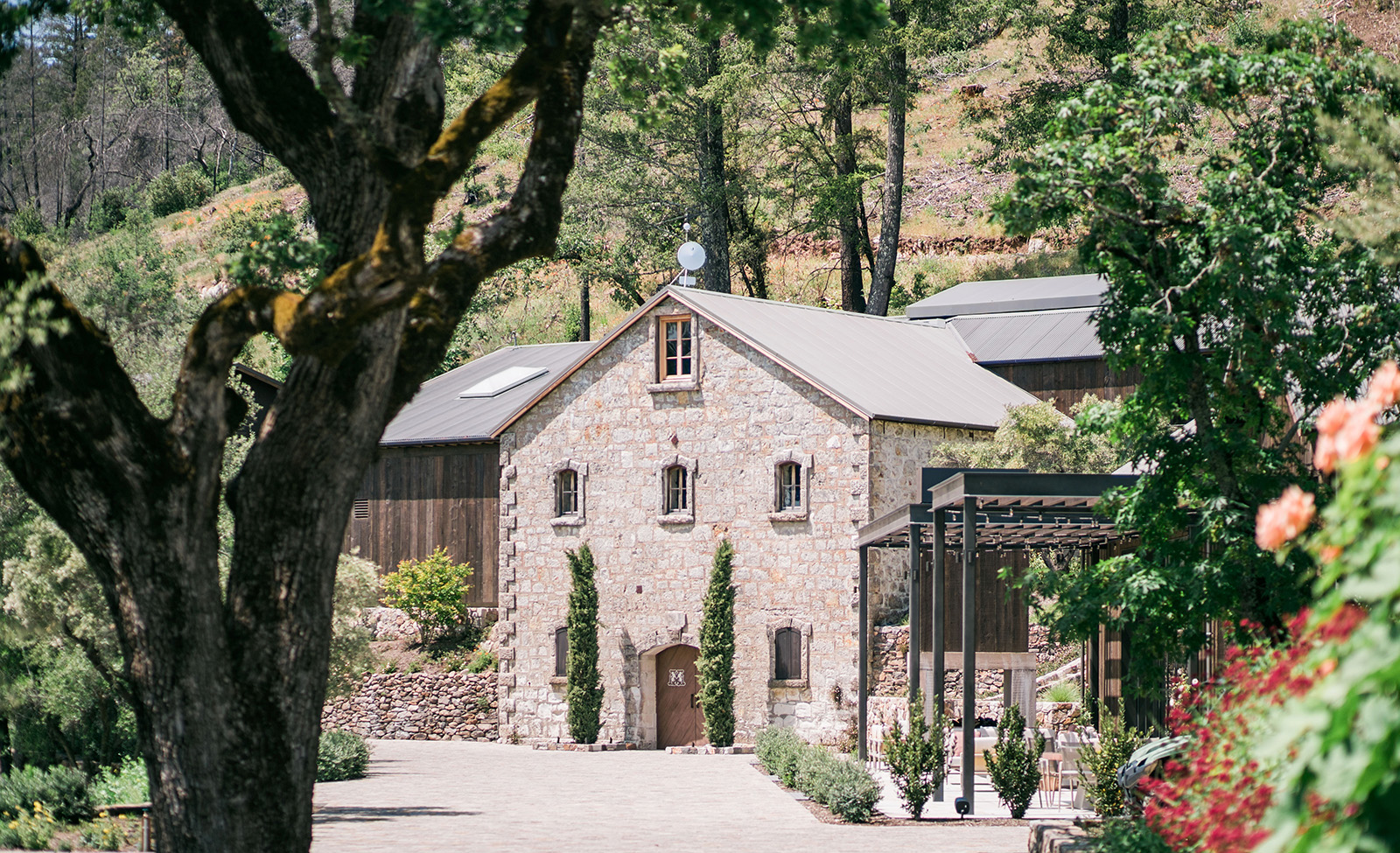 Tasting room and outdoor area at Mayacamas Estate